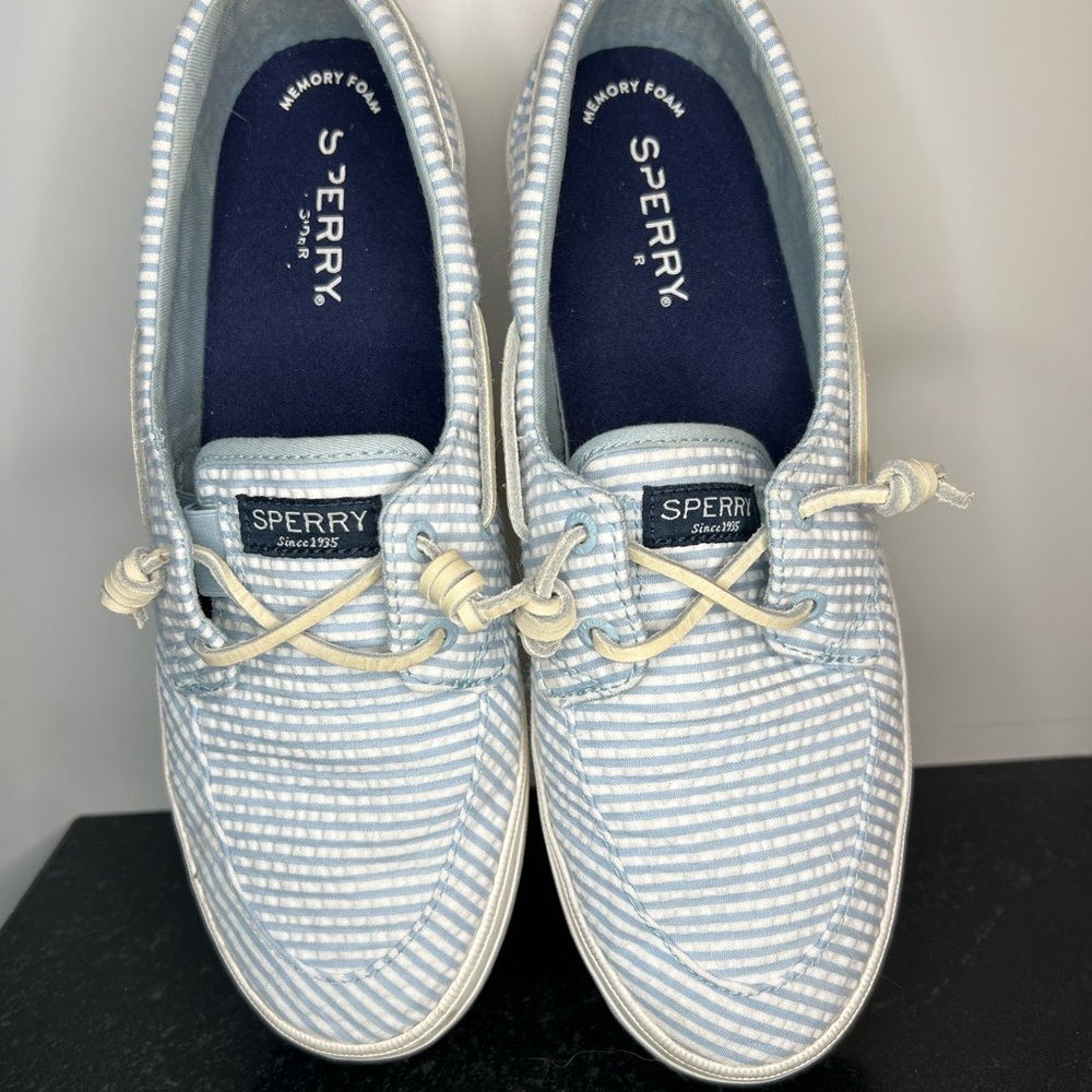 Sperry Blue and White Striped Boat Shoes